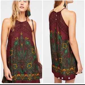 Free People Burgundy Paisley Print Mini Dress